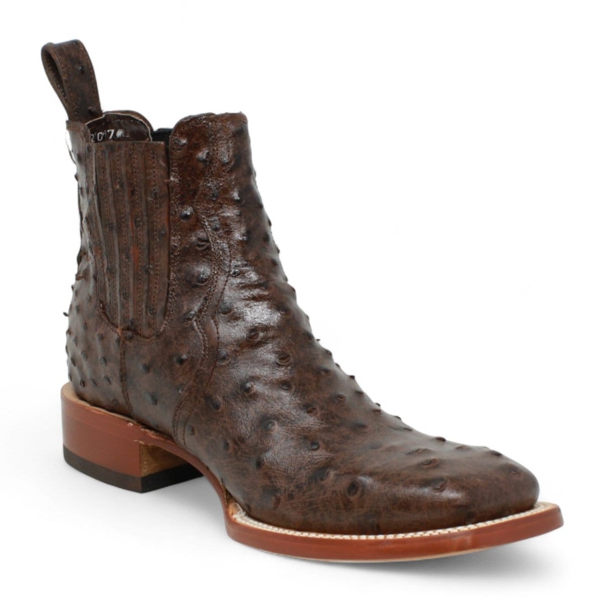 Tanner Mark Boots Boots Men's Ostrich Print Square Toe Ankle Boots in Brown - Tanner Mark Boots