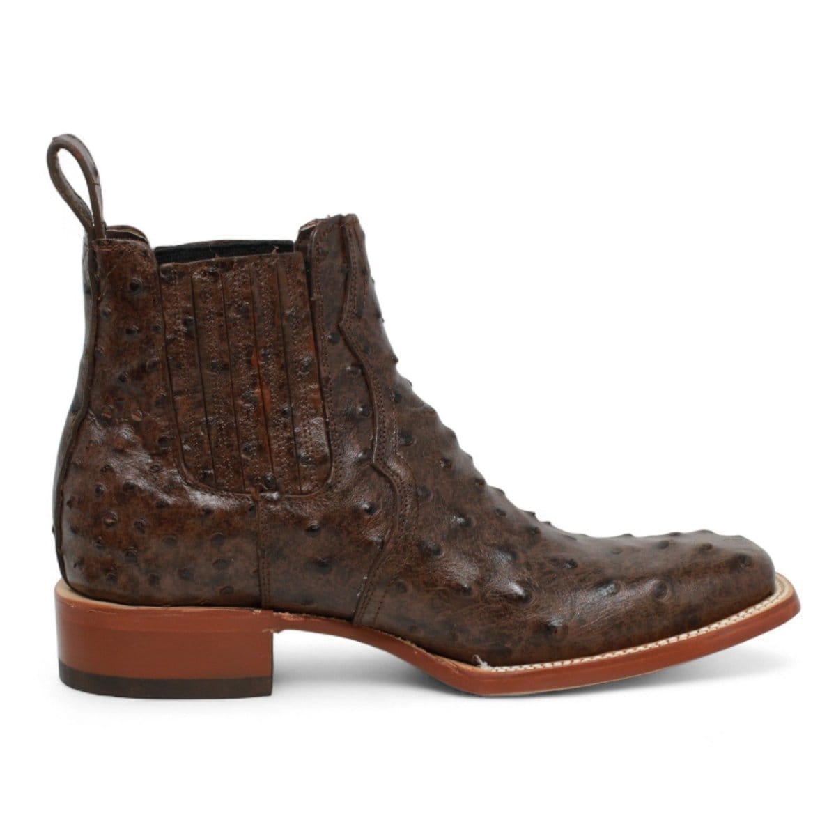 Tanner Mark Boots Boots Men's Ostrich Print Square Toe Ankle Boots in Brown - Tanner Mark Boots