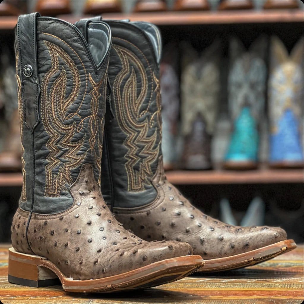 Tanner Mark Boots Boots Men's Ostrich Print Square Toe Boots in Brown - Tanner Mark Boots