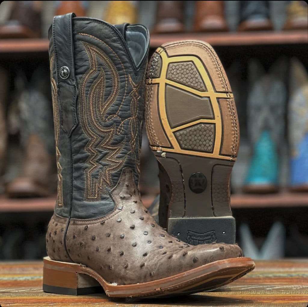 Tanner Mark Boots Boots Men's Ostrich Print Square Toe Boots in Brown - Tanner Mark Boots