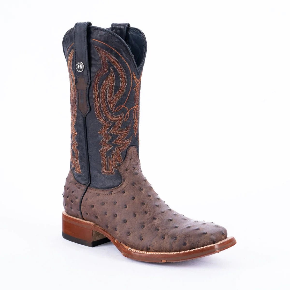 Tanner Mark Boots Boots Men's Ostrich Print Square Toe Boots in Brown - Tanner Mark Boots