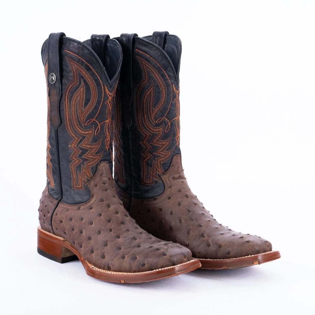 Tanner Mark Boots Boots Men's Ostrich Print Square Toe Boots in Brown - Tanner Mark Boots