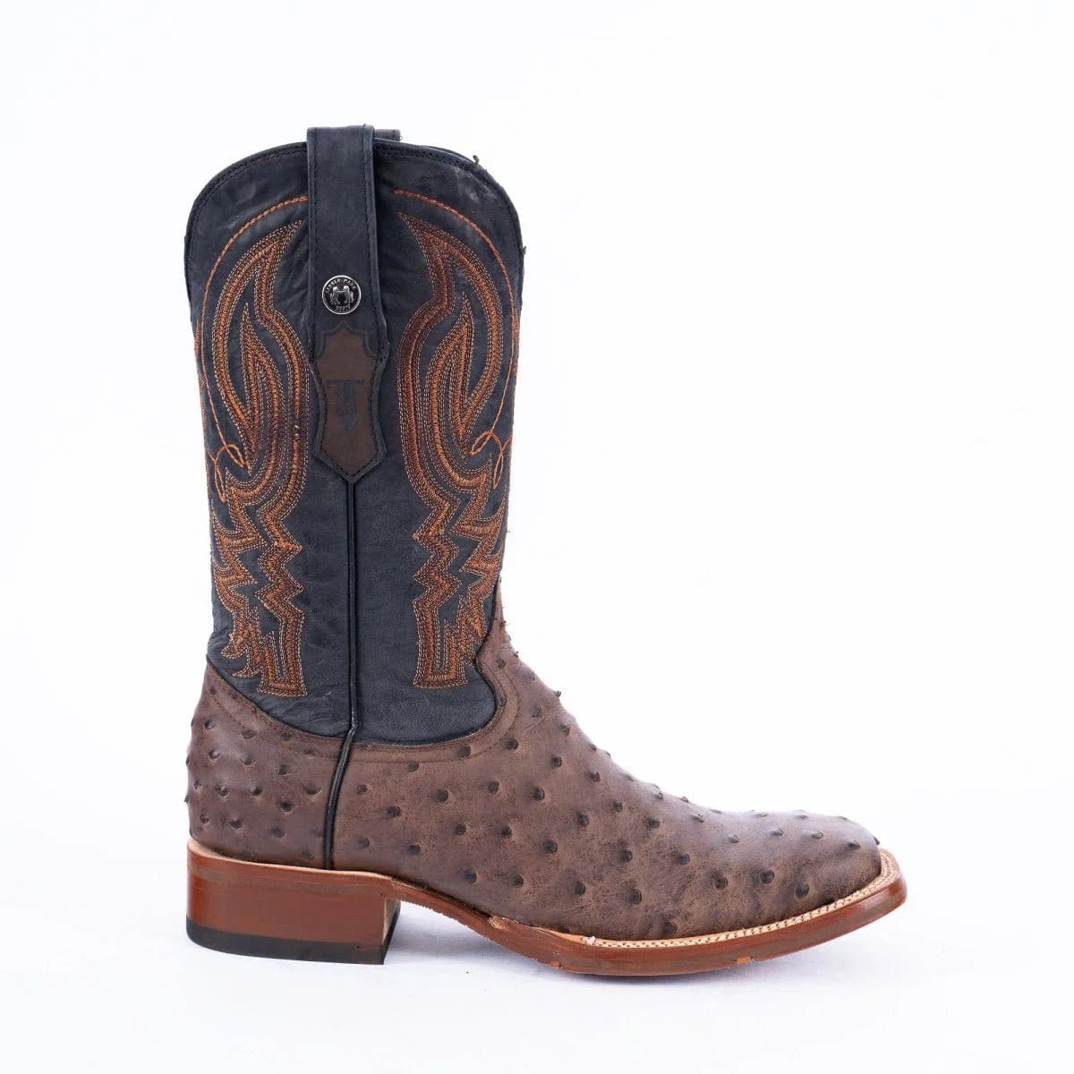 Tanner Mark Boots Boots Men's Ostrich Print Square Toe Boots in Brown - Tanner Mark Boots