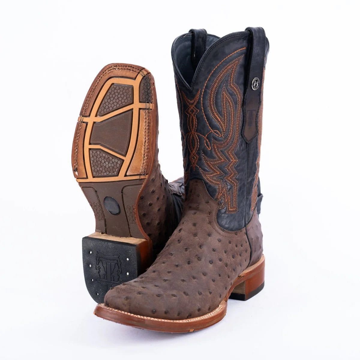 Tanner Mark Boots Boots Men's Ostrich Print Square Toe Boots in Brown - Tanner Mark Boots