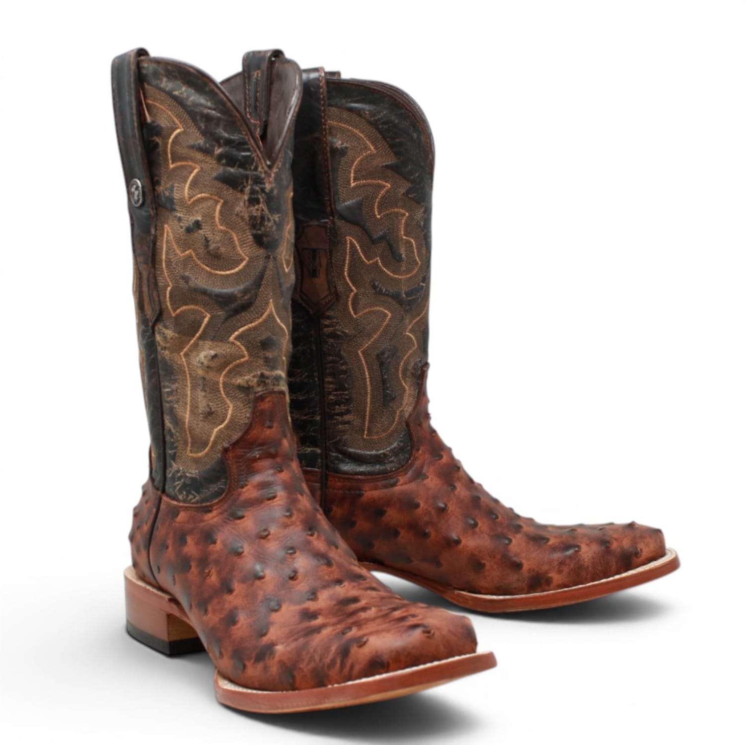 Tanner Mark Boots Boots Men's Ostrich Print Square Toe Boots in Dark Shedron - Tanner Mark Boots