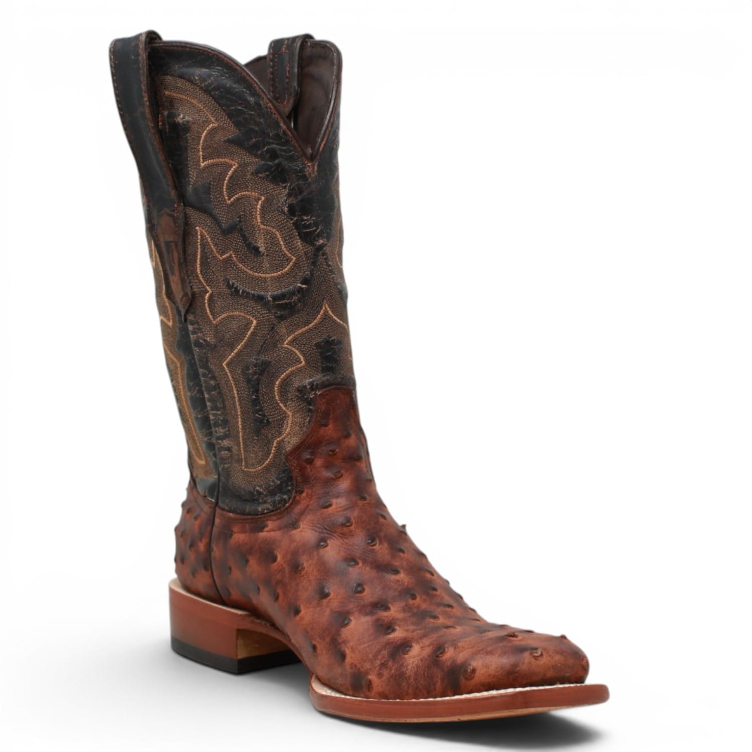 Tanner Mark Boots Boots Men's Ostrich Print Square Toe Boots in Dark Shedron - Tanner Mark Boots