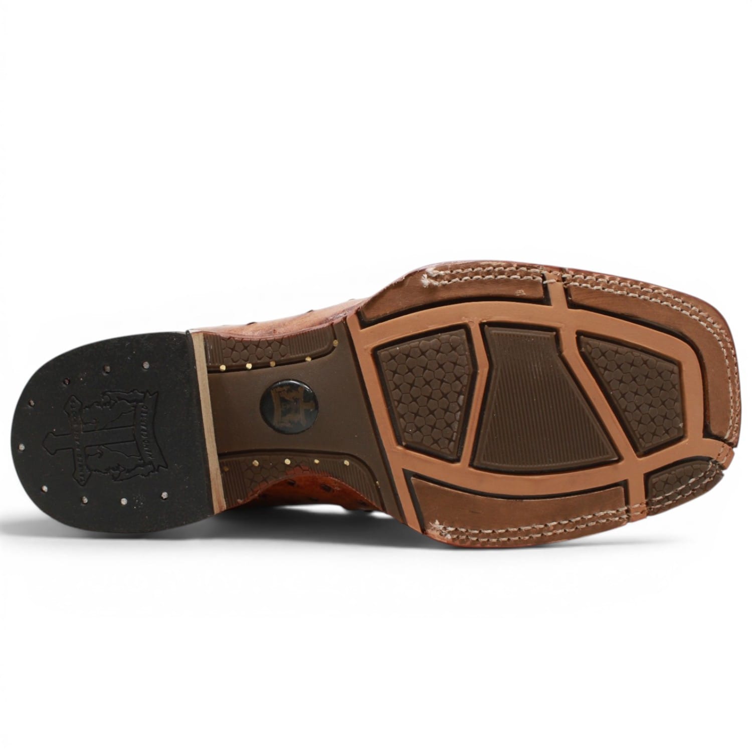 Tanner Mark Boots Boots Men's Ostrich Print Square Toe Boots in Rustic Cognac - Tanner Mark Boots