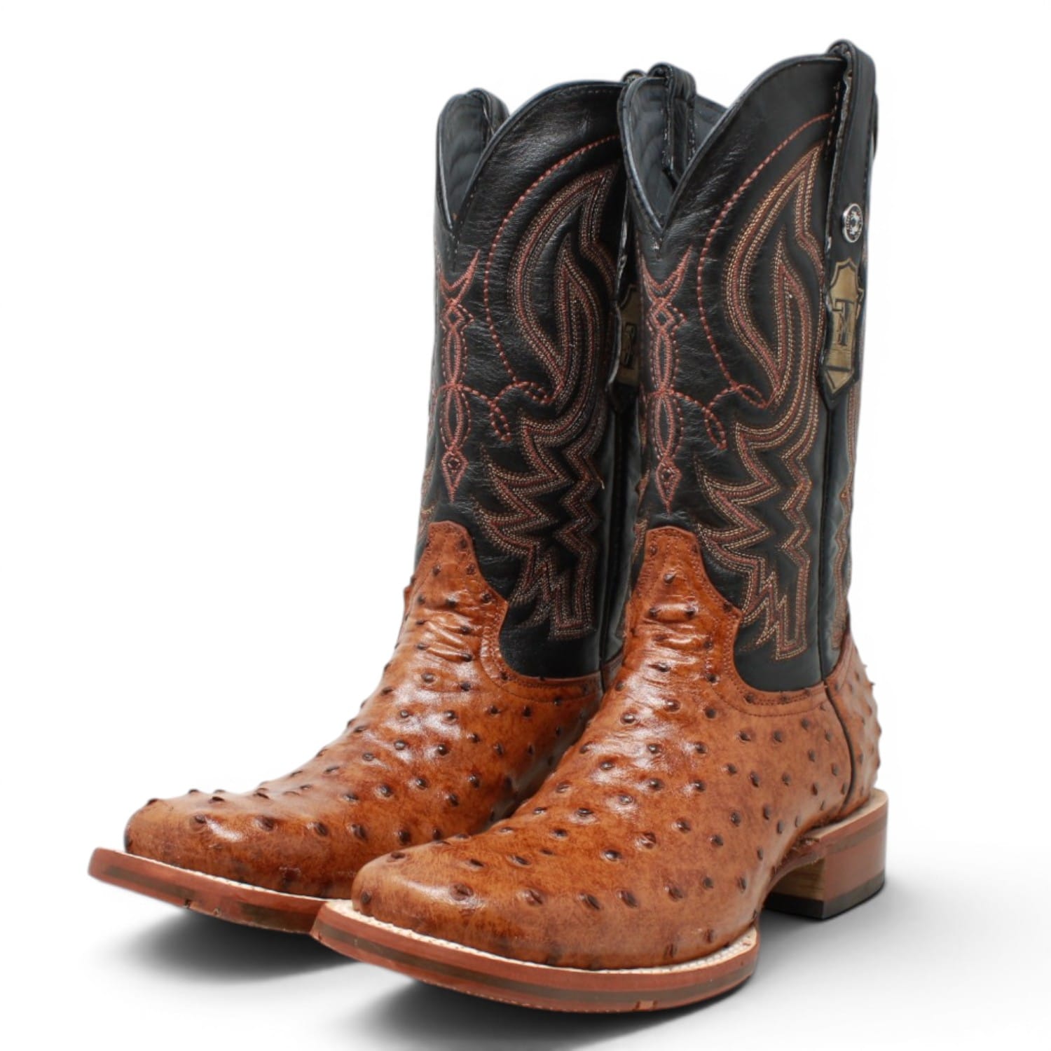 Tanner Mark Boots Boots Men's Ostrich Print Square Toe Boots in Rustic Cognac - Tanner Mark Boots