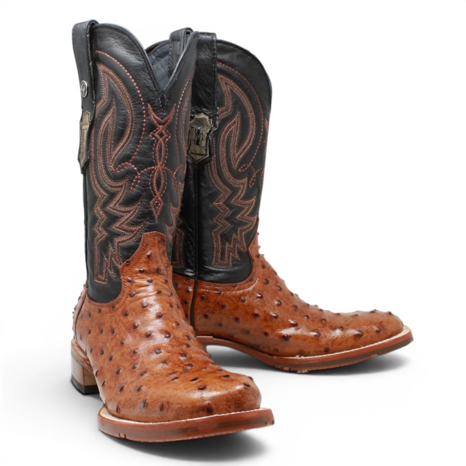 Tanner Mark Boots Boots Men's Ostrich Print Square Toe Boots in Rustic Cognac - Tanner Mark Boots