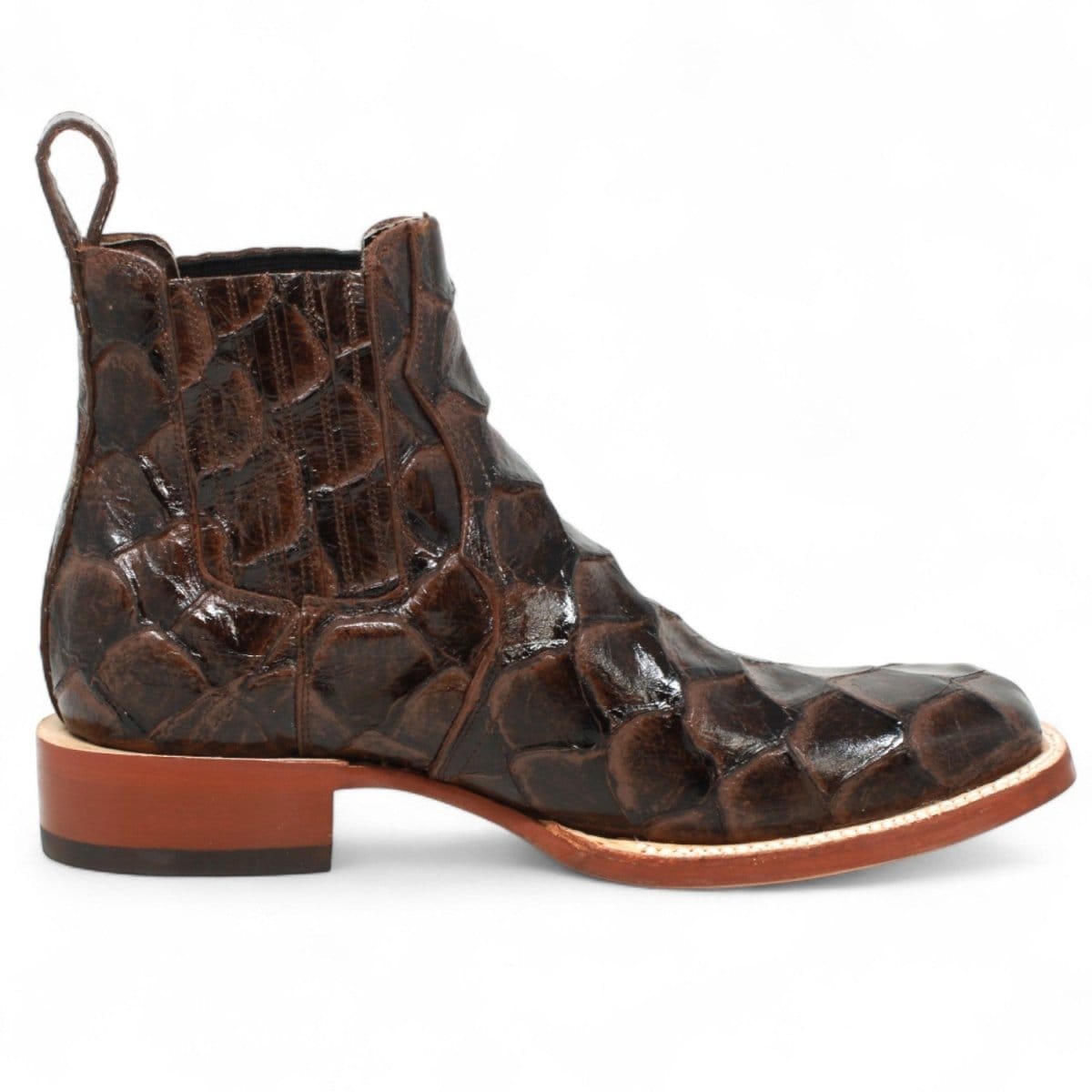 Tanner Mark Boots Boots Men's Pirarucu Print Square Toe Ankle Boots in Brown - Tanner Mark Boots