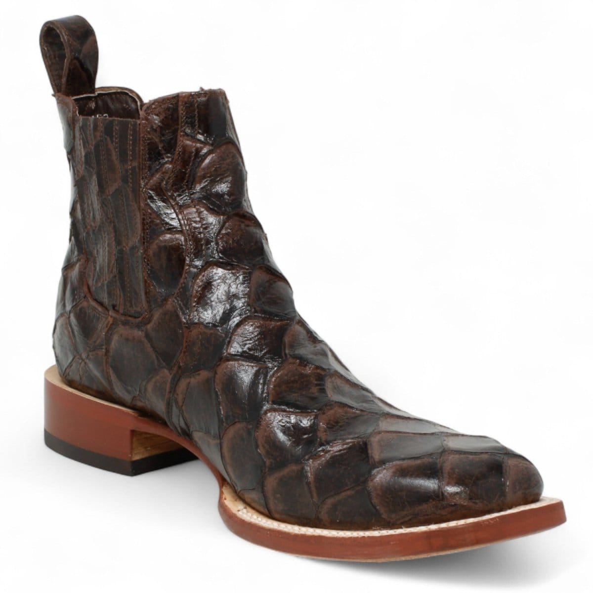 Tanner Mark Boots Boots Men's Pirarucu Print Square Toe Ankle Boots in Brown - Tanner Mark Boots