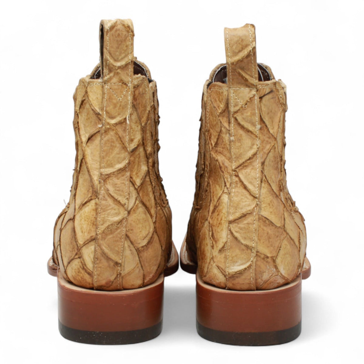 Tanner Mark Boots Boots Men's Pirarucu Print Square Toe Ankle Boots in Sand - Tanner Mark Boots