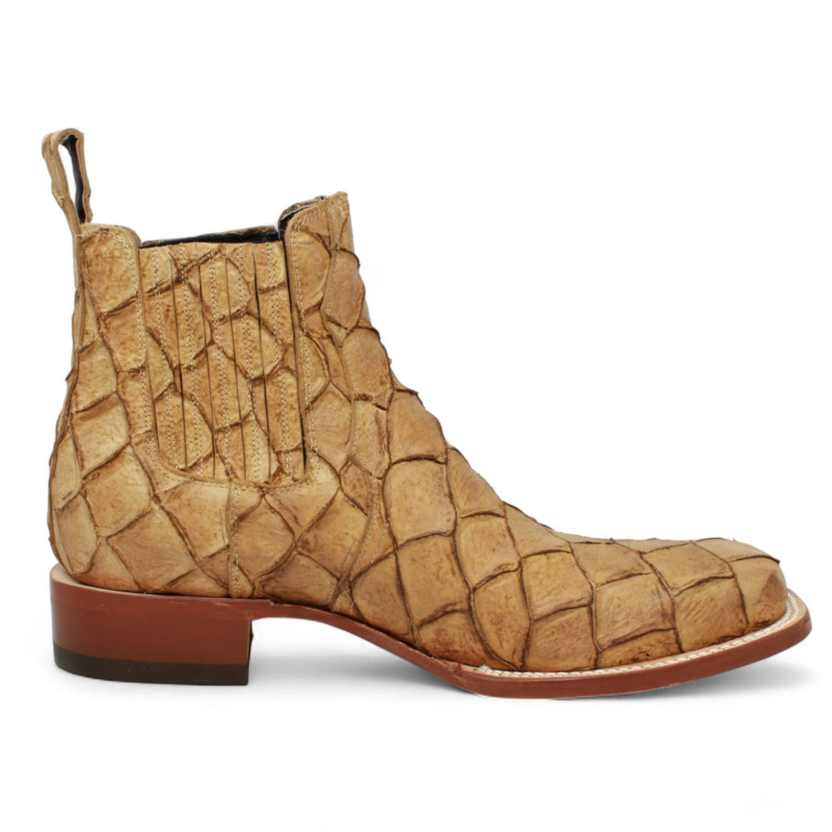 Tanner Mark Boots Boots Men's Pirarucu Print Square Toe Ankle Boots in Sand - Tanner Mark Boots