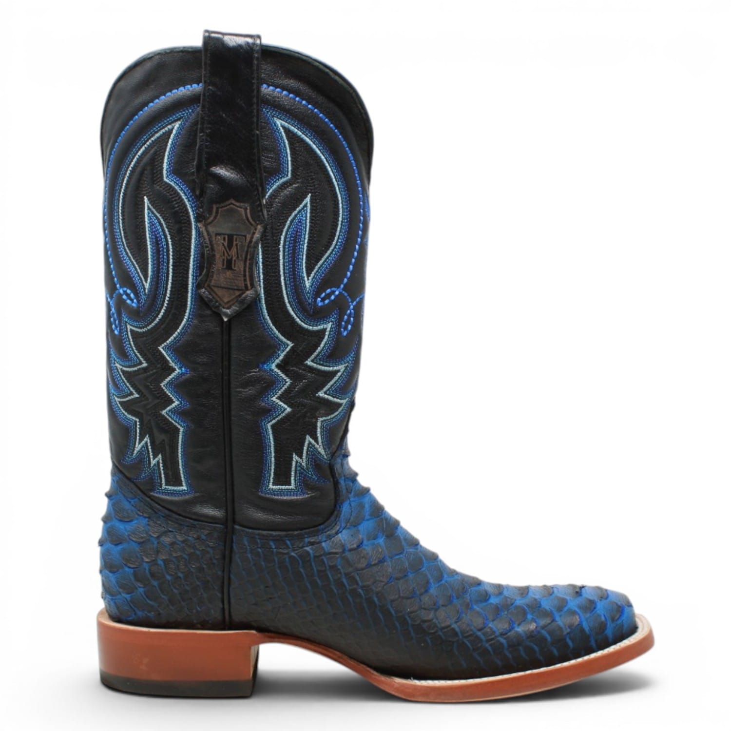 Tanner Mark Boots Boots Men's Python Print Square Toe Boots in Black and Blue - Tanner Mark Boots