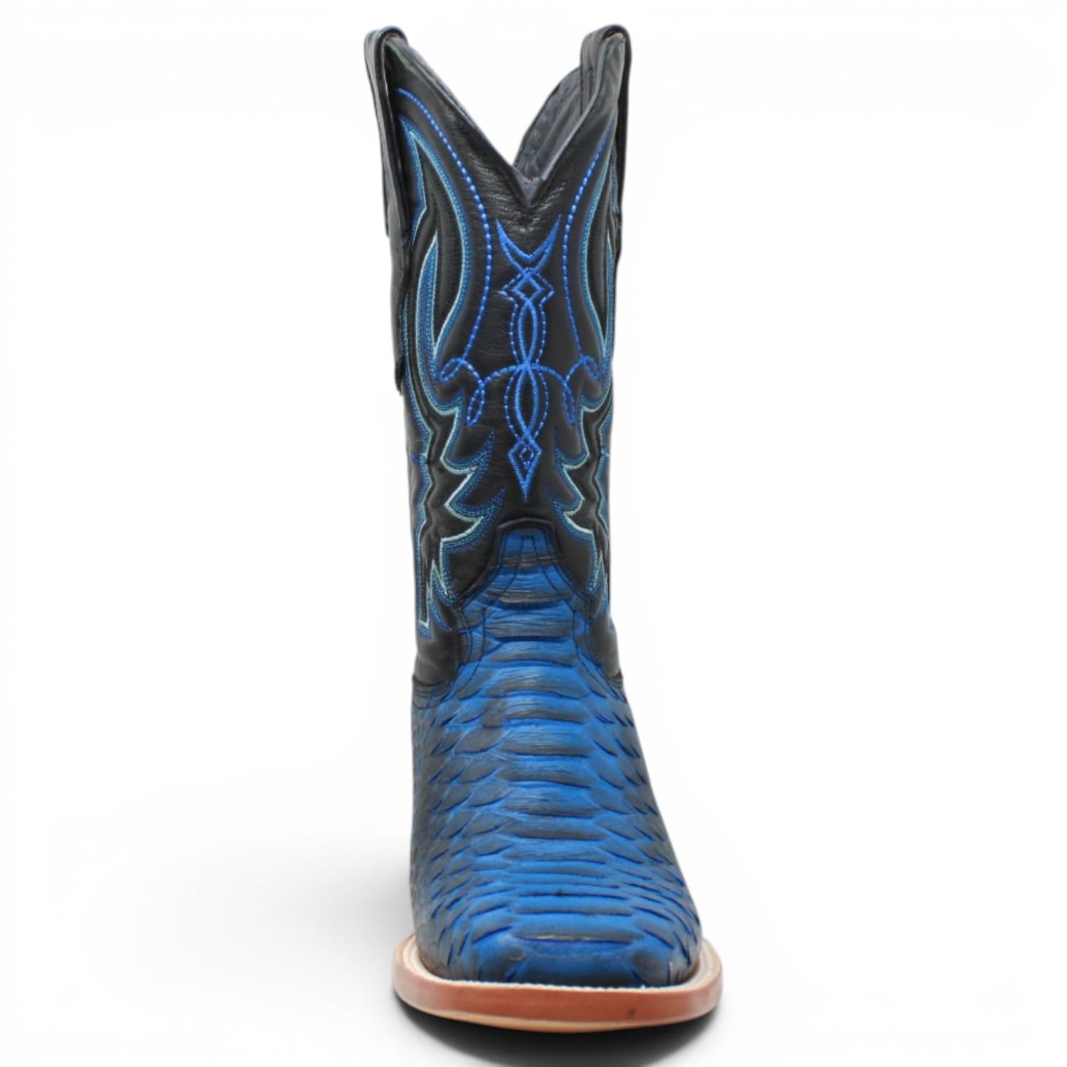 Tanner Mark Boots Boots Men's Python Print Square Toe Boots in Black and Blue - Tanner Mark Boots