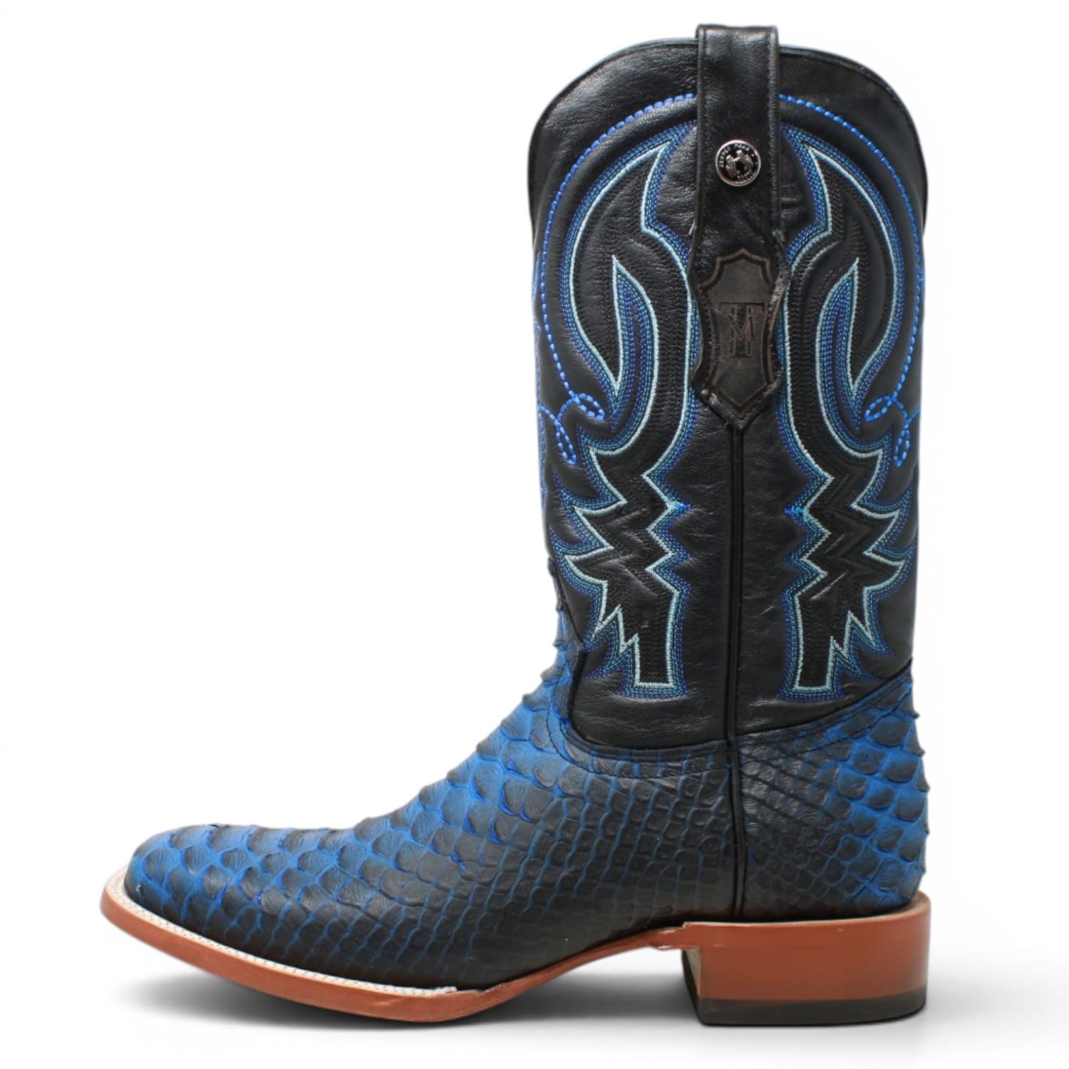 Tanner Mark Boots Boots Men's Python Print Square Toe Boots in Black and Blue - Tanner Mark Boots