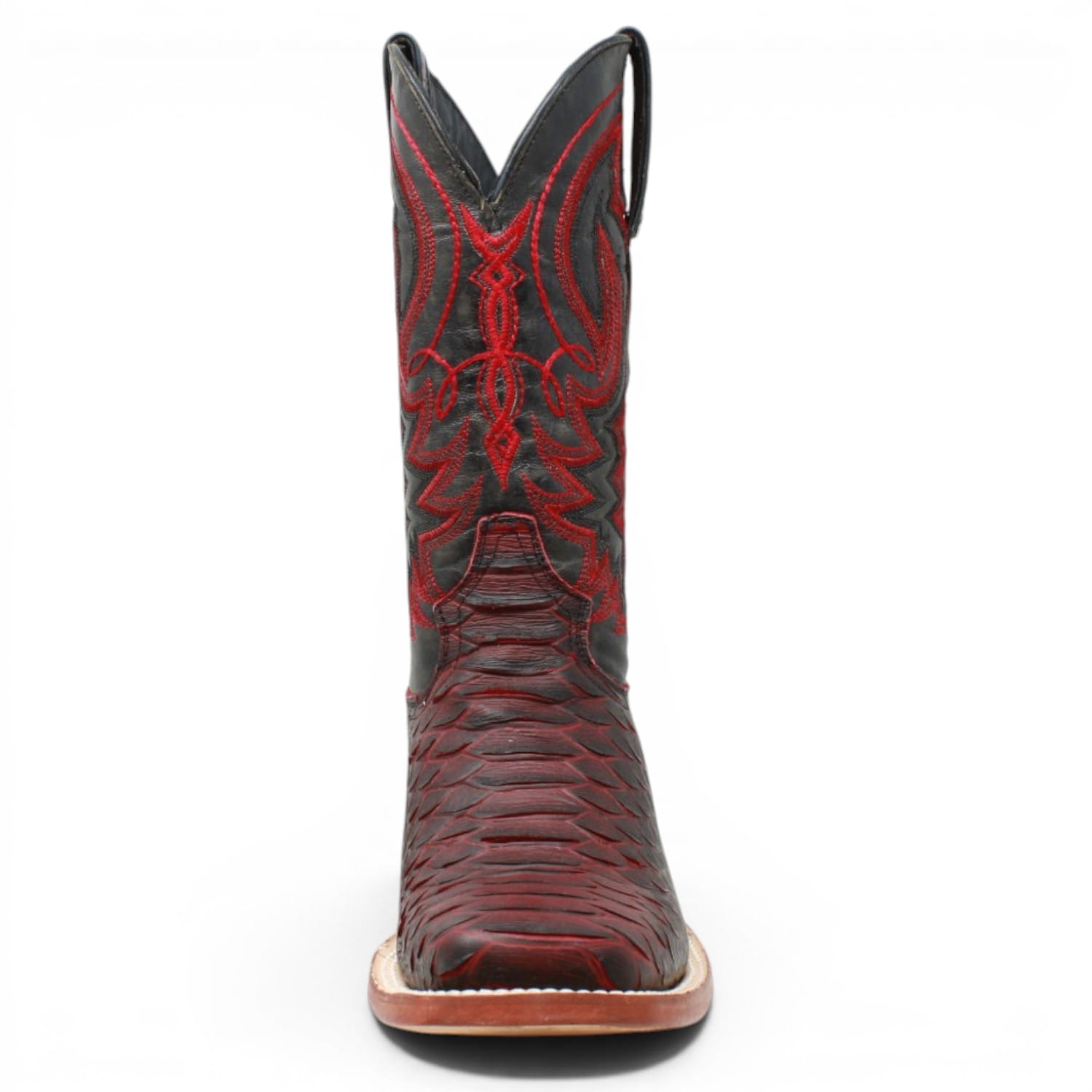 Tanner Mark Boots Boots Men's Python Print Square Toe Boots in Black and Red - Tanner Mark Boots
