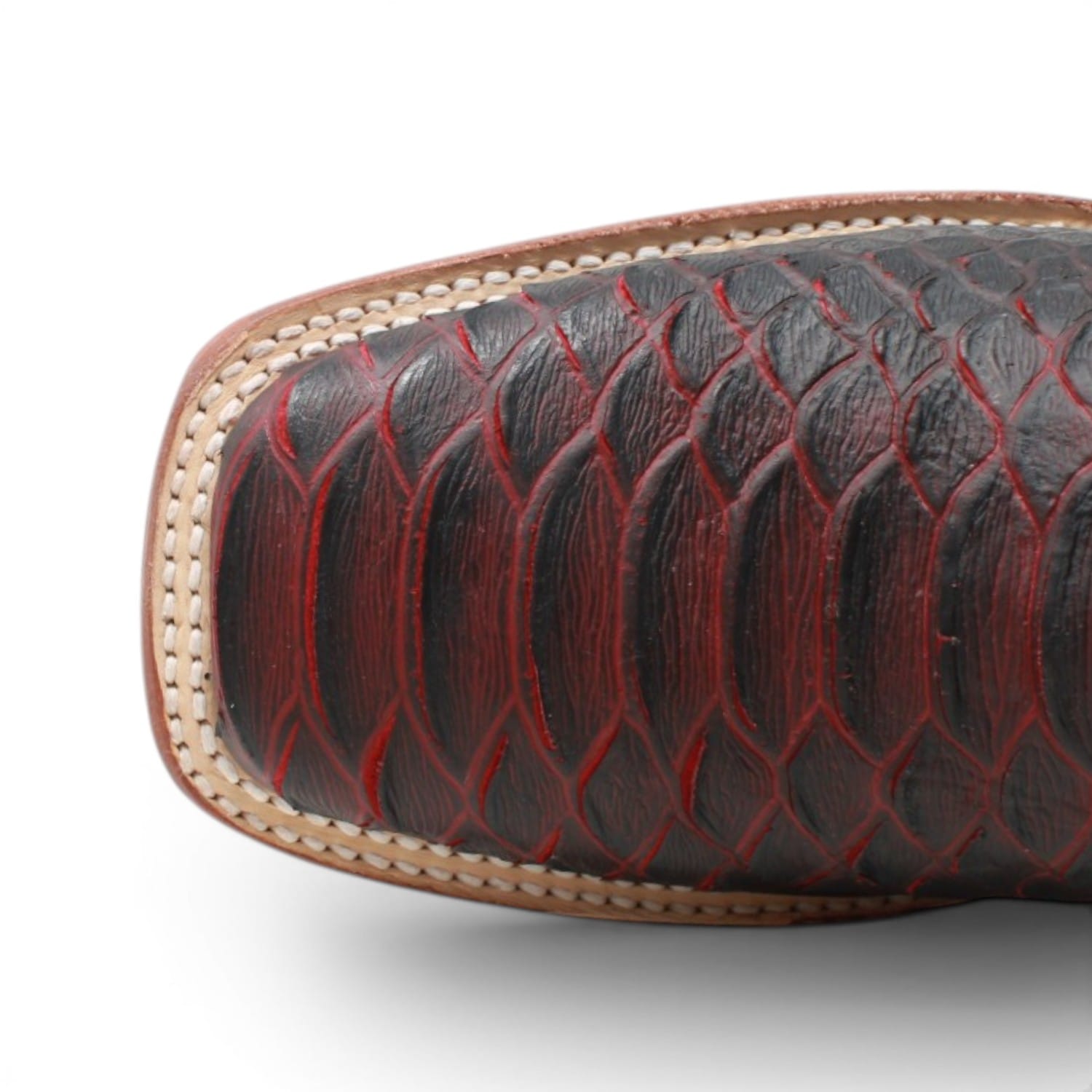 Tanner Mark Boots Boots Men's Python Print Square Toe Boots in Black and Red - Tanner Mark Boots