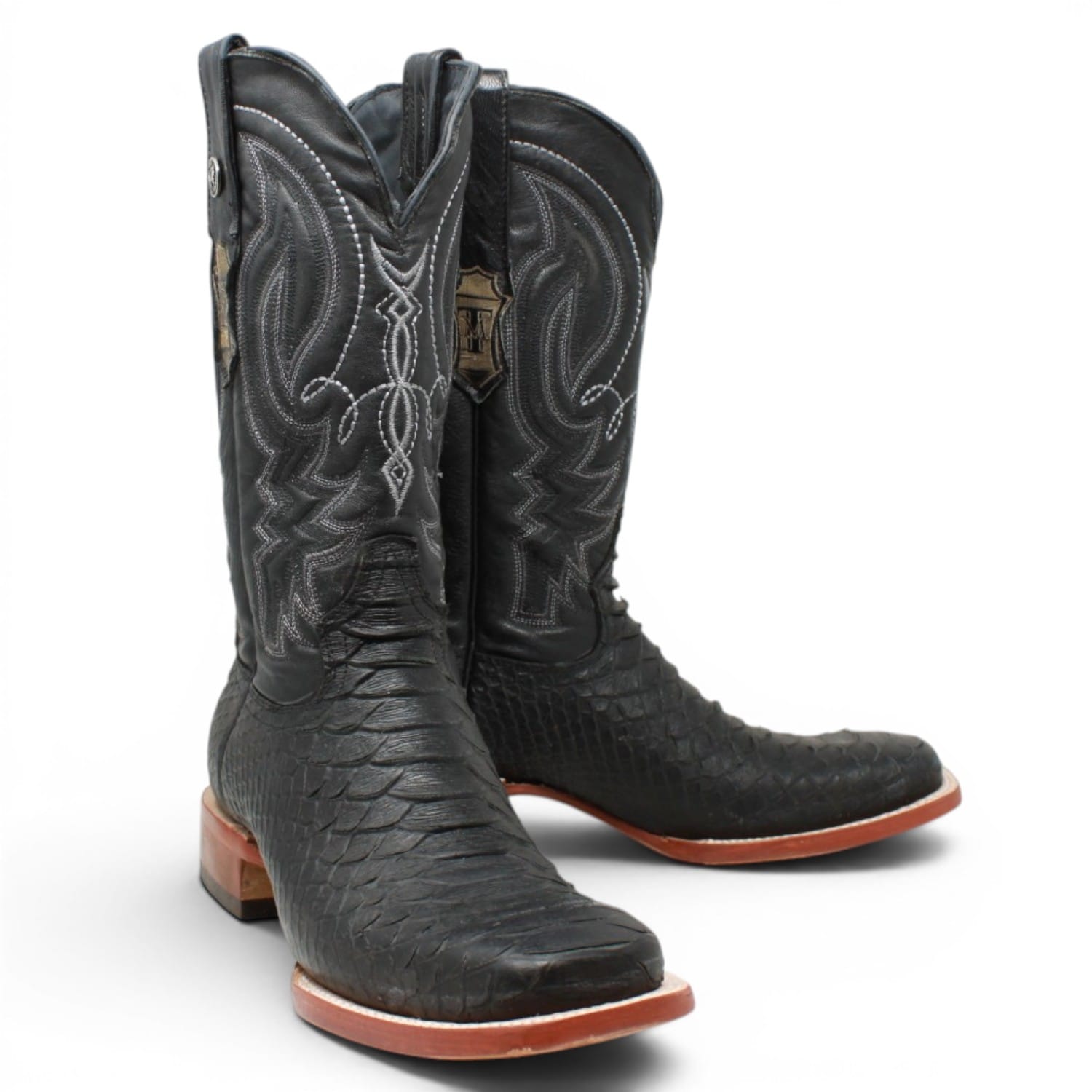 Tanner Mark Boots Boots Men's Python Print Square Toe Boots in Black - Tanner Mark Boots