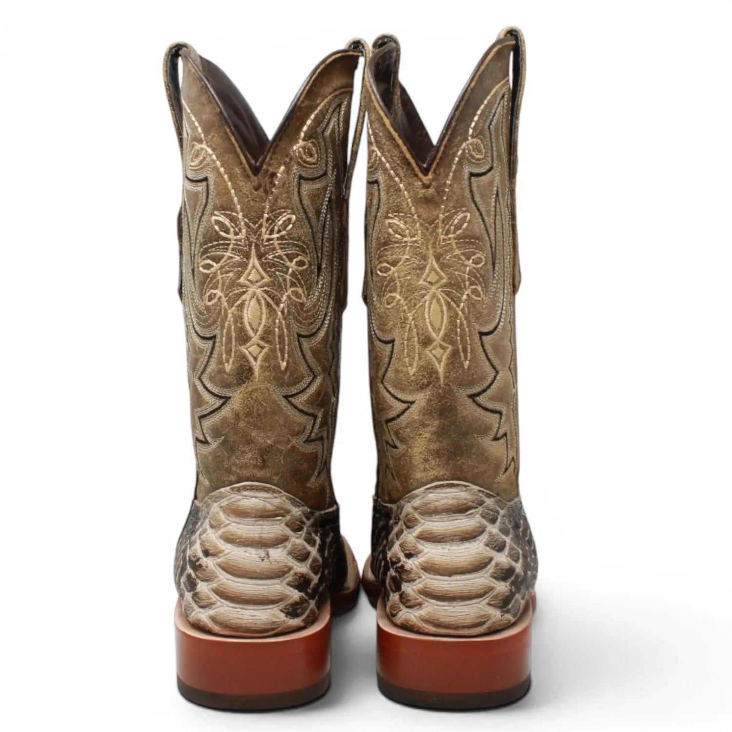 Tanner Mark Boots Boots Men's Python Print Square Toe Boots in Natural Brown - Tanner Mark Boots