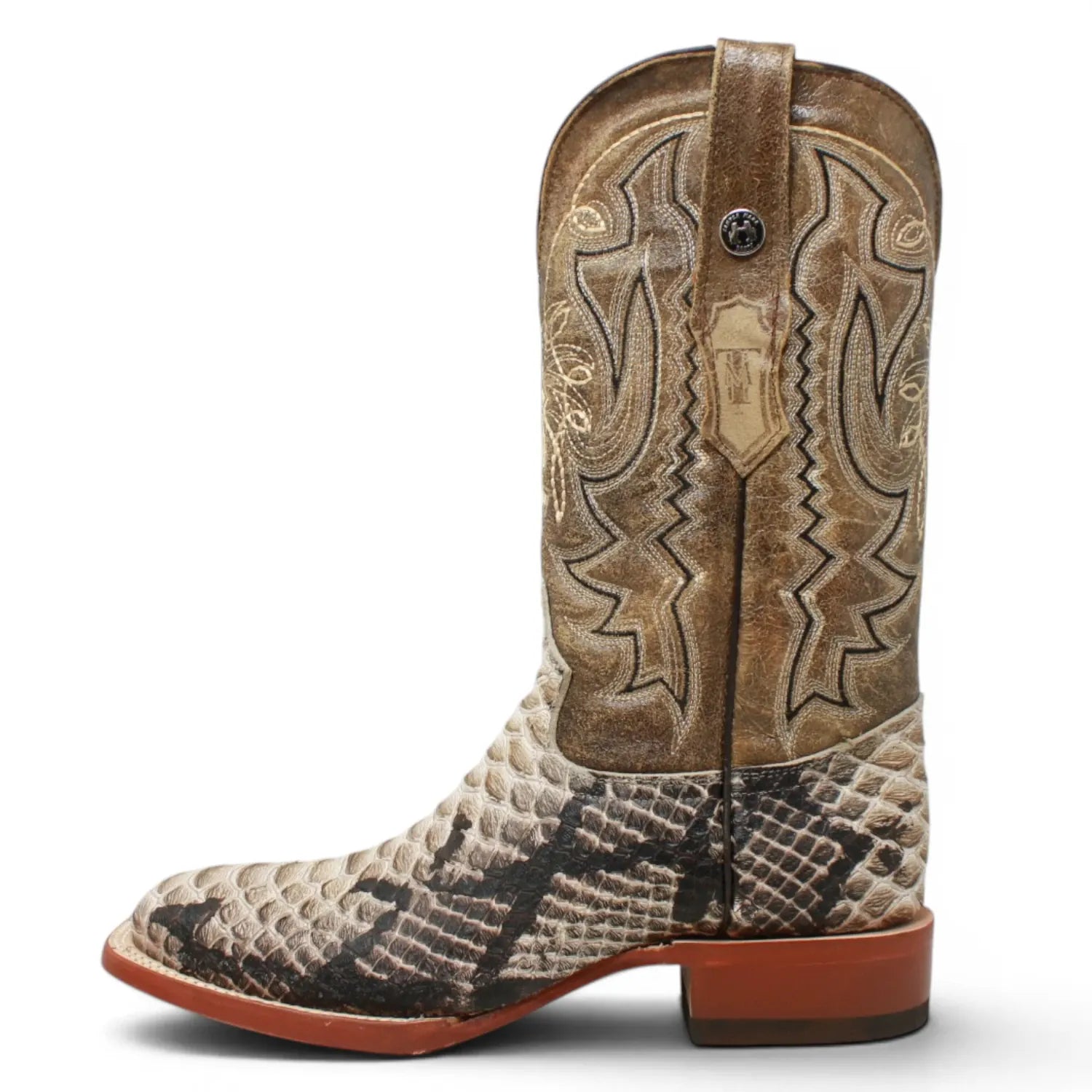 Tanner Mark Boots Boots Men's Python Print Square Toe Boots in Natural Brown - Tanner Mark Boots