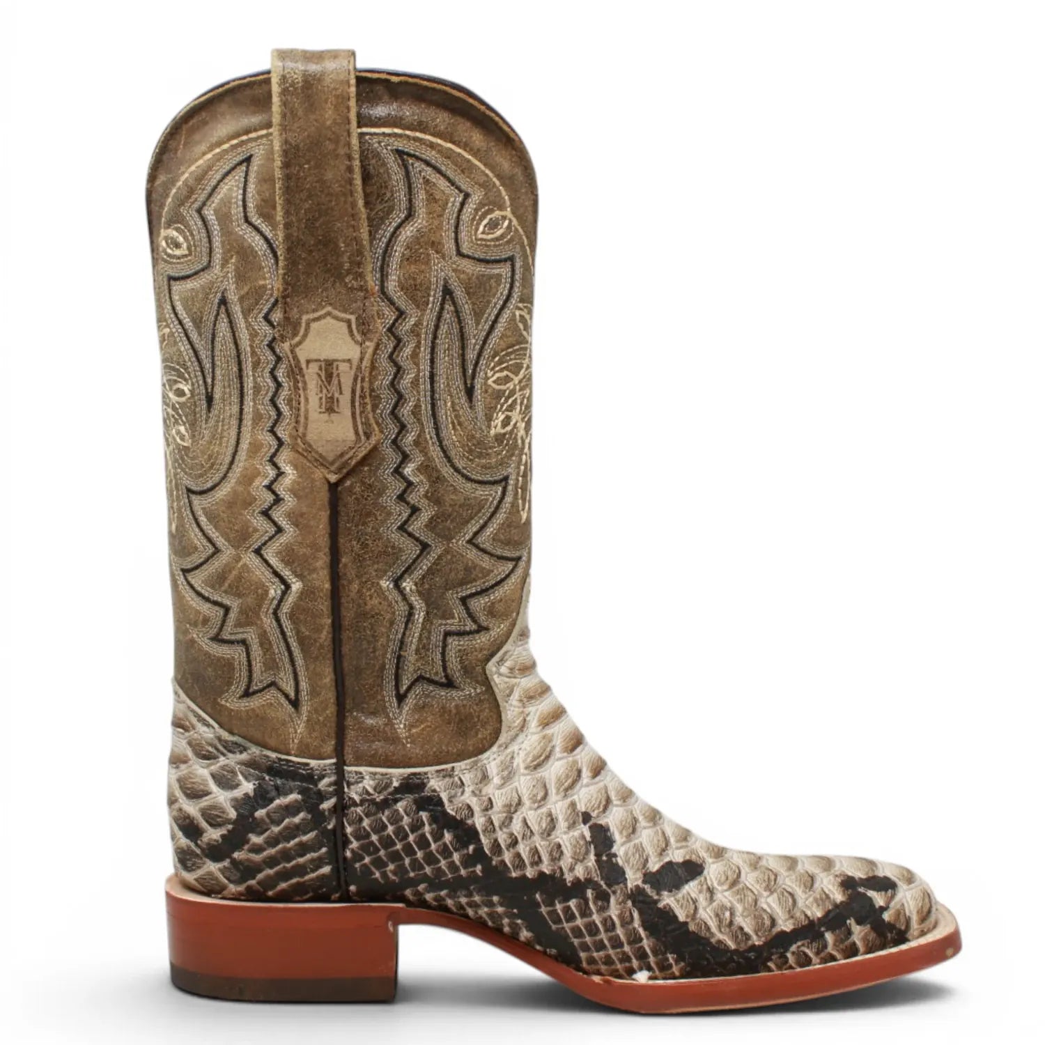 Tanner Mark Boots Boots Men's Python Print Square Toe Boots in Natural Brown - Tanner Mark Boots