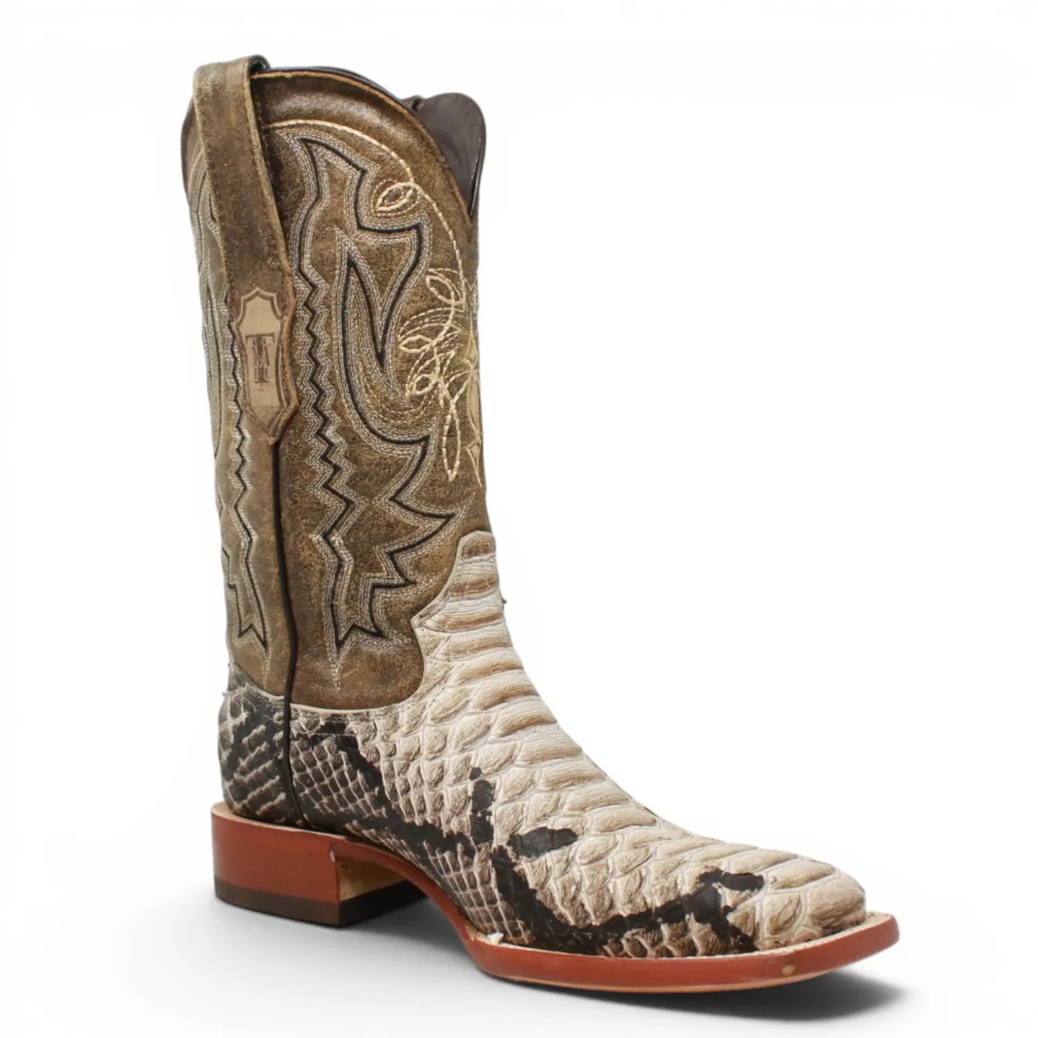 Tanner Mark Boots Boots Men's Python Print Square Toe Boots in Natural Brown - Tanner Mark Boots