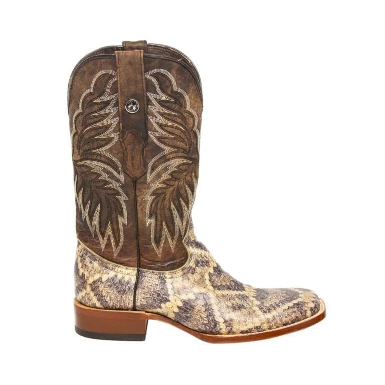 Tanner Mark Boots Boots Men's Rattlesnake Print Wide Square Toe Boots in Natural - Tanner Mark Boots