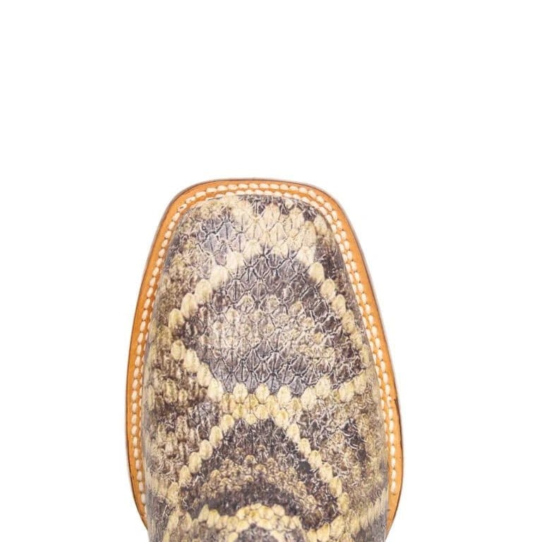 Tanner Mark Boots Boots Men's Rattlesnake Print Wide Square Toe Boots in Natural - Tanner Mark Boots