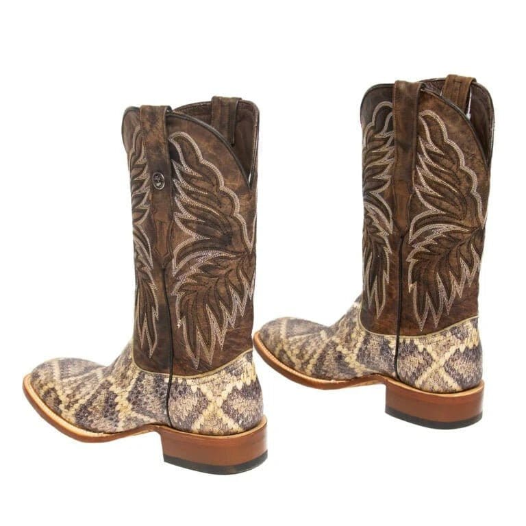 Tanner Mark Boots Boots Men's Rattlesnake Print Wide Square Toe Boots in Natural - Tanner Mark Boots