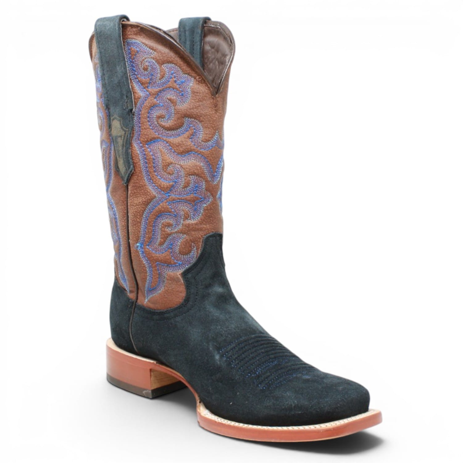 Tanner Mark Boots Boots Men's Ruff Out Leather Square Toe Boots in Navy Blue - Tanner Mark Boots