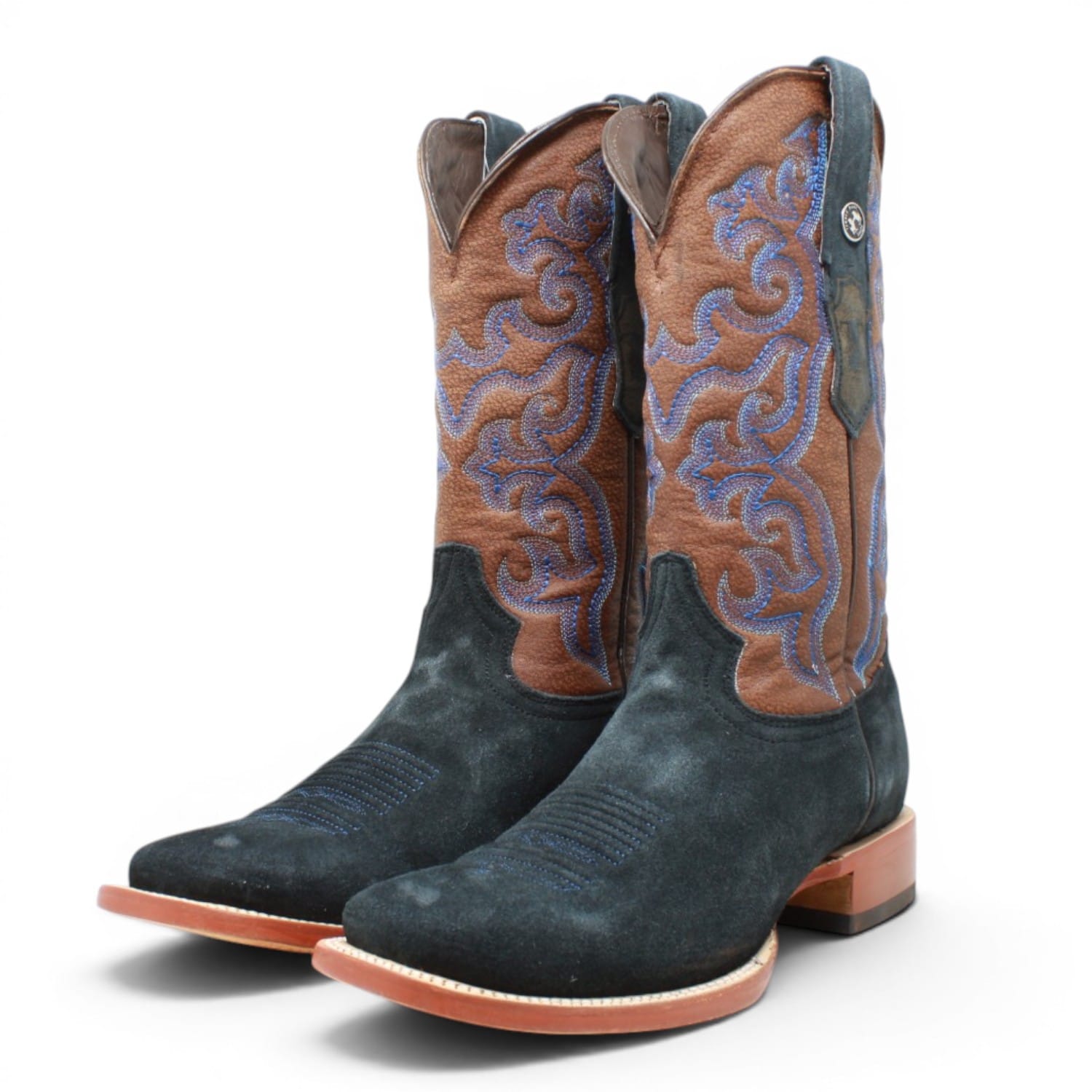 Tanner Mark Boots Boots Men's Ruff Out Leather Square Toe Boots in Navy Blue - Tanner Mark Boots