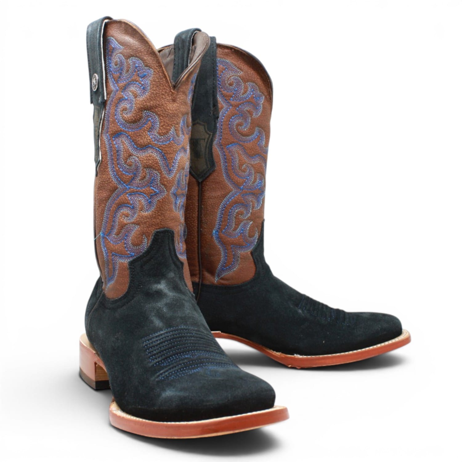 Tanner Mark Boots Boots Men's Ruff Out Leather Square Toe Boots in Navy Blue - Tanner Mark Boots
