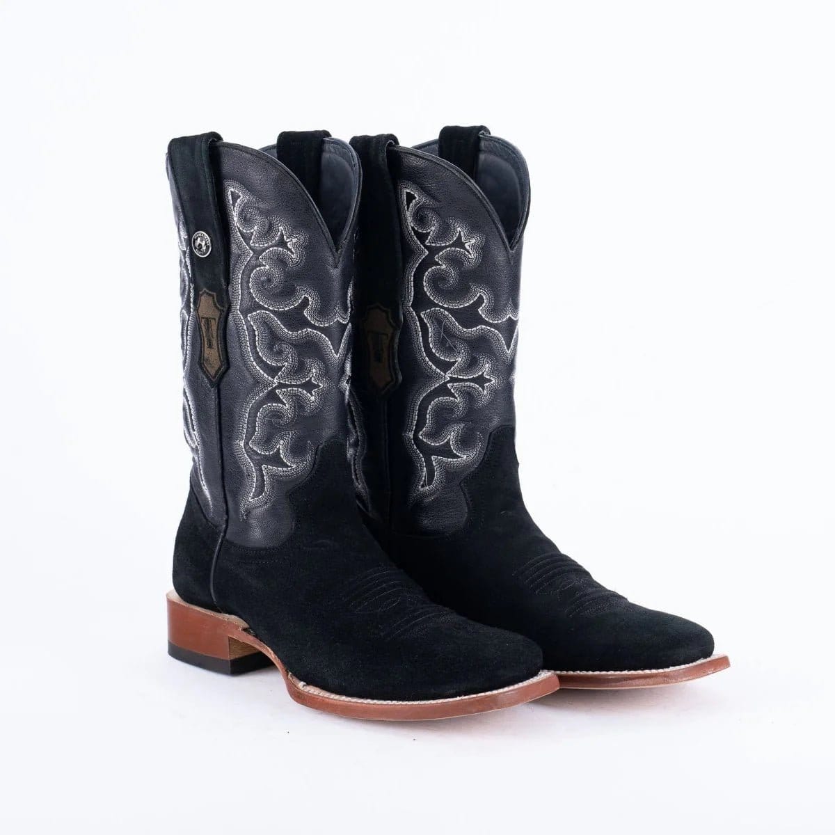 Tanner Mark Boots Boots Men's Ruff Out Leather Wide Square Toe Boots in Black - Tanner Mark Boots