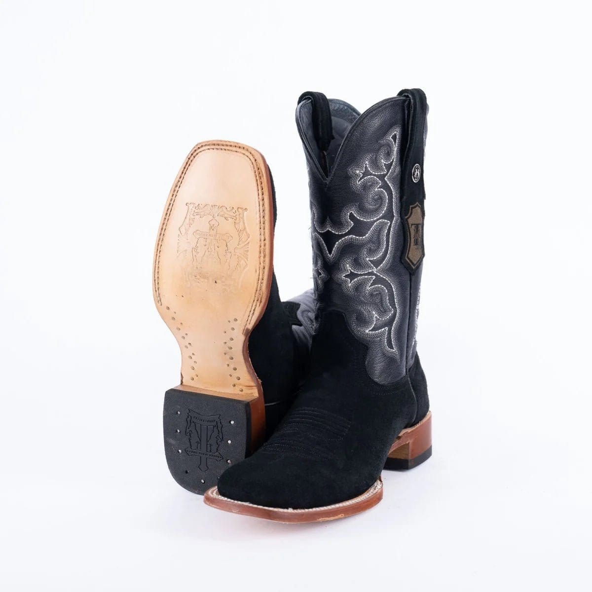 Tanner Mark Boots Boots Men's Ruff Out Leather Wide Square Toe Boots in Black - Tanner Mark Boots