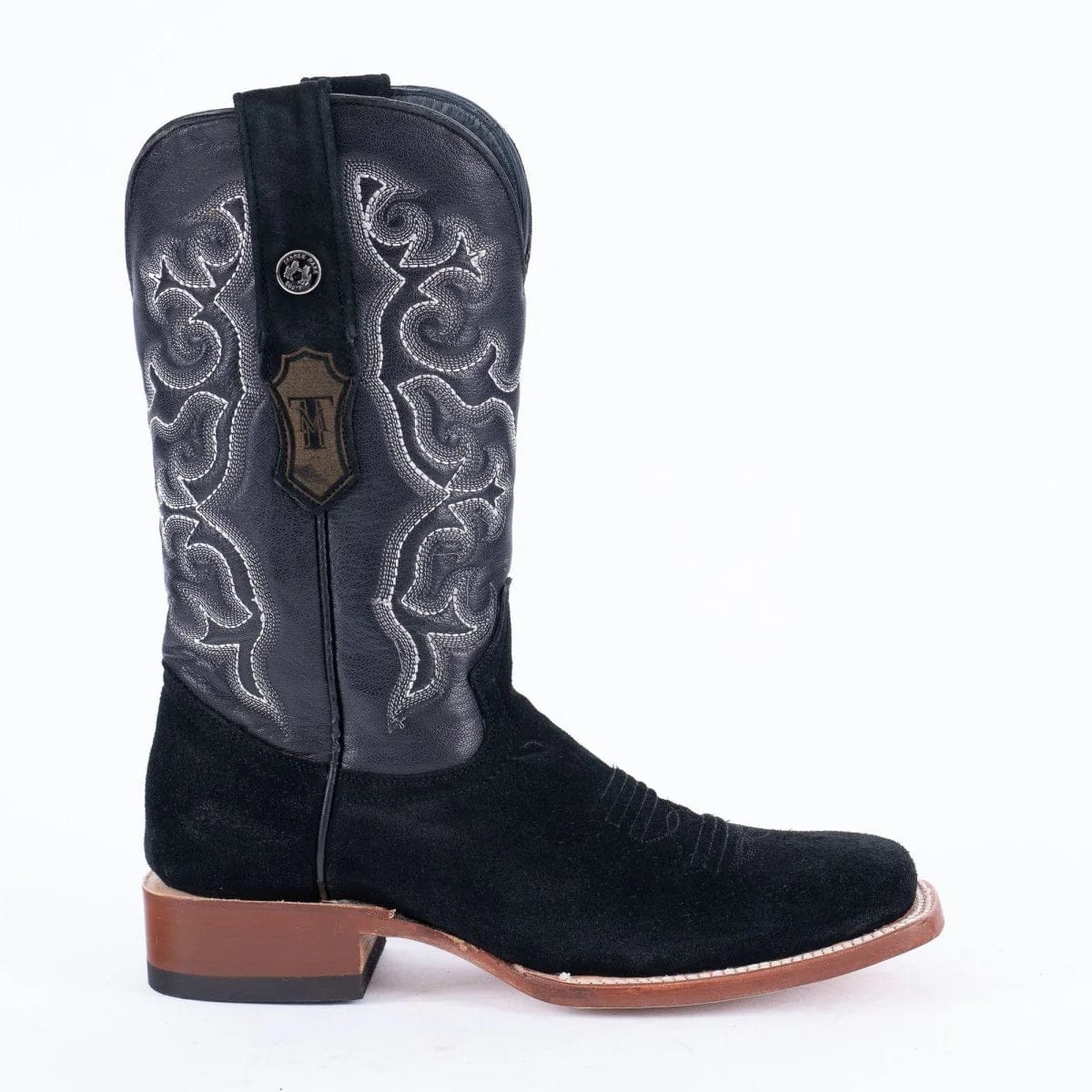 Tanner Mark Boots Boots Men's Ruff Out Leather Wide Square Toe Boots in Black - Tanner Mark Boots