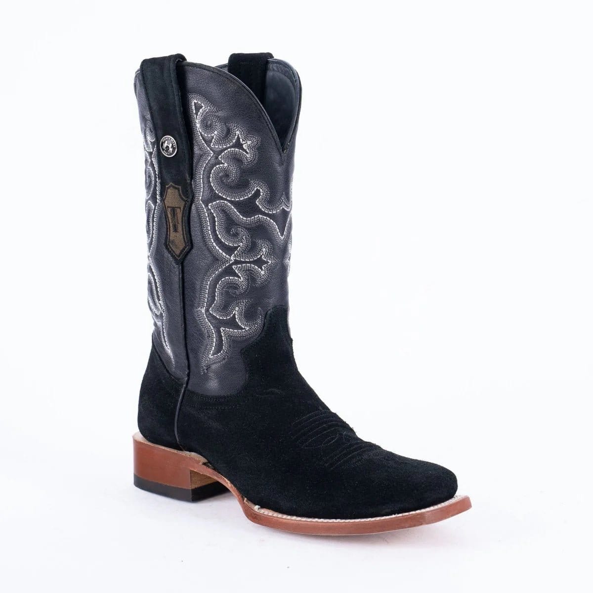 Tanner Mark Boots Boots Men's Ruff Out Leather Wide Square Toe Boots in Black - Tanner Mark Boots