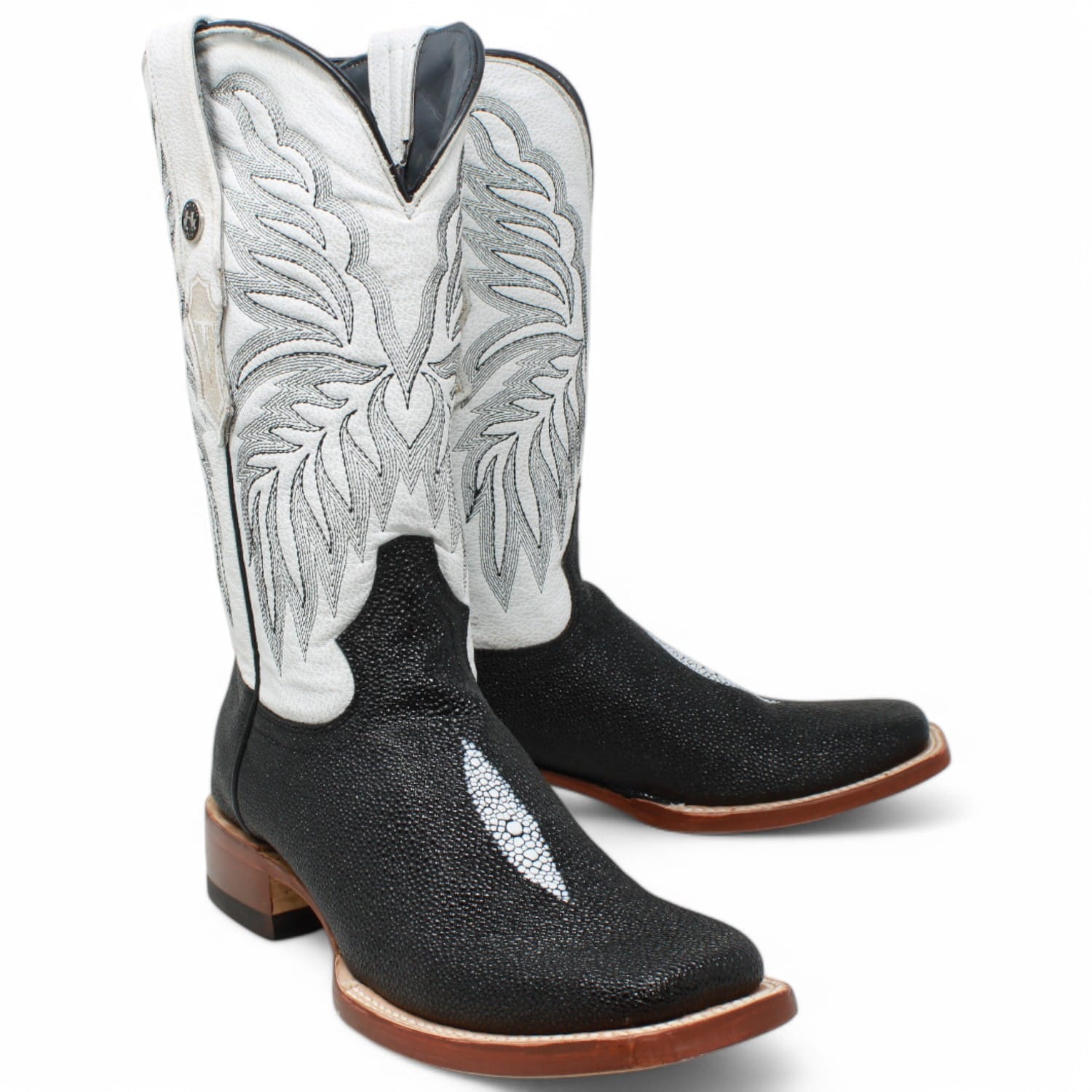 Tanner Mark Boots Boots Men's Stingray Print Square Toe Boots in Black - Tanner Mark Boots