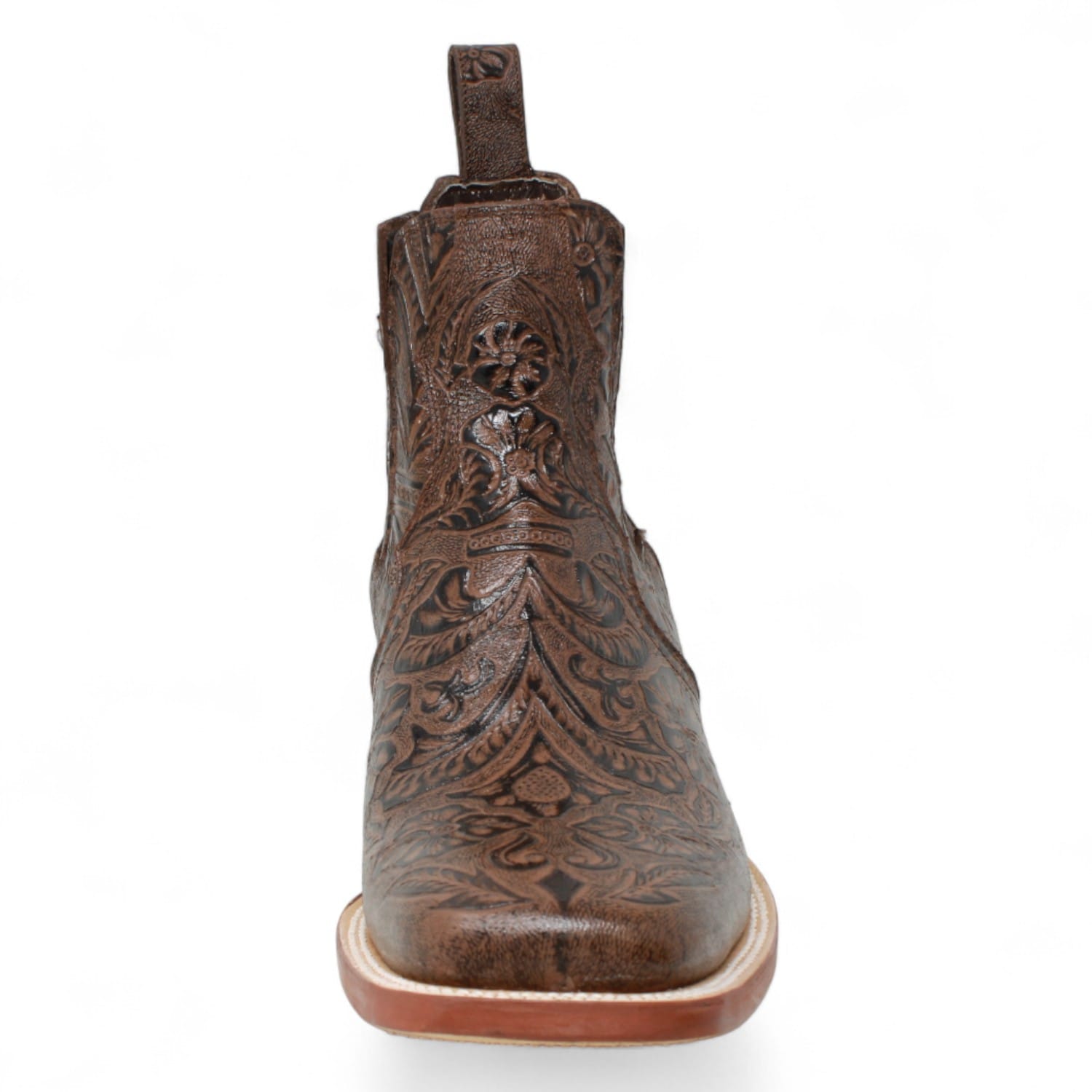 Tanner Mark Boots Boots Men's Tooled Leather Square Toe Ankle Boots in Brown - Tanner Mark Boots