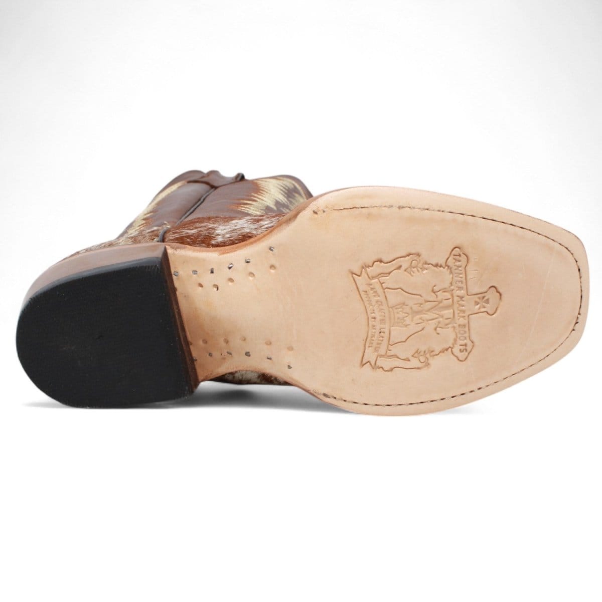Tanner Mark Boots Boots Women's Annie Full Hair On Cowhide Leather Square Toe Boots in Brown & White - Tanner Mark Boots