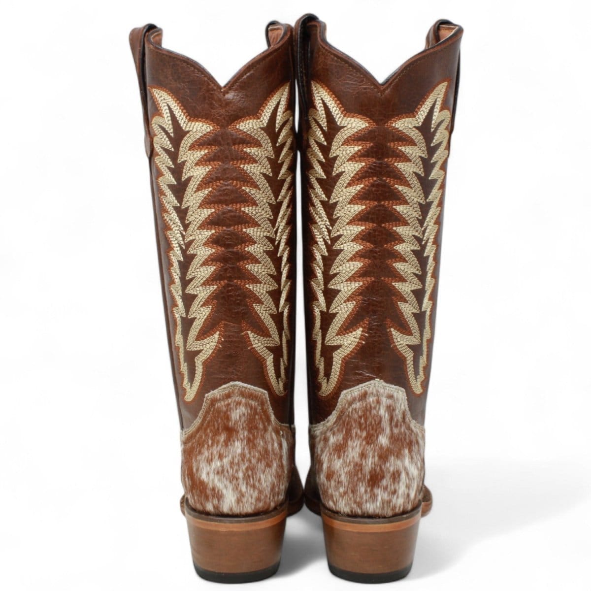 Tanner Mark Boots Boots Women's Annie Full Hair On Cowhide Leather Square Toe Boots in Brown & White - Tanner Mark Boots