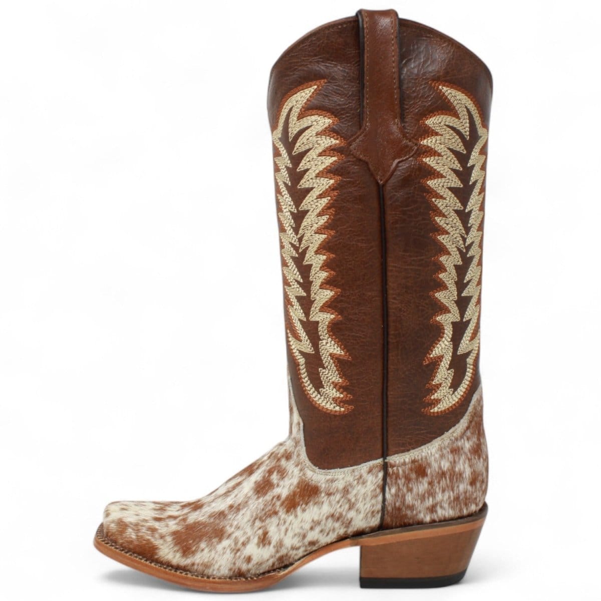 Tanner Mark Boots Boots Women's Annie Full Hair On Cowhide Leather Square Toe Boots in Brown & White - Tanner Mark Boots