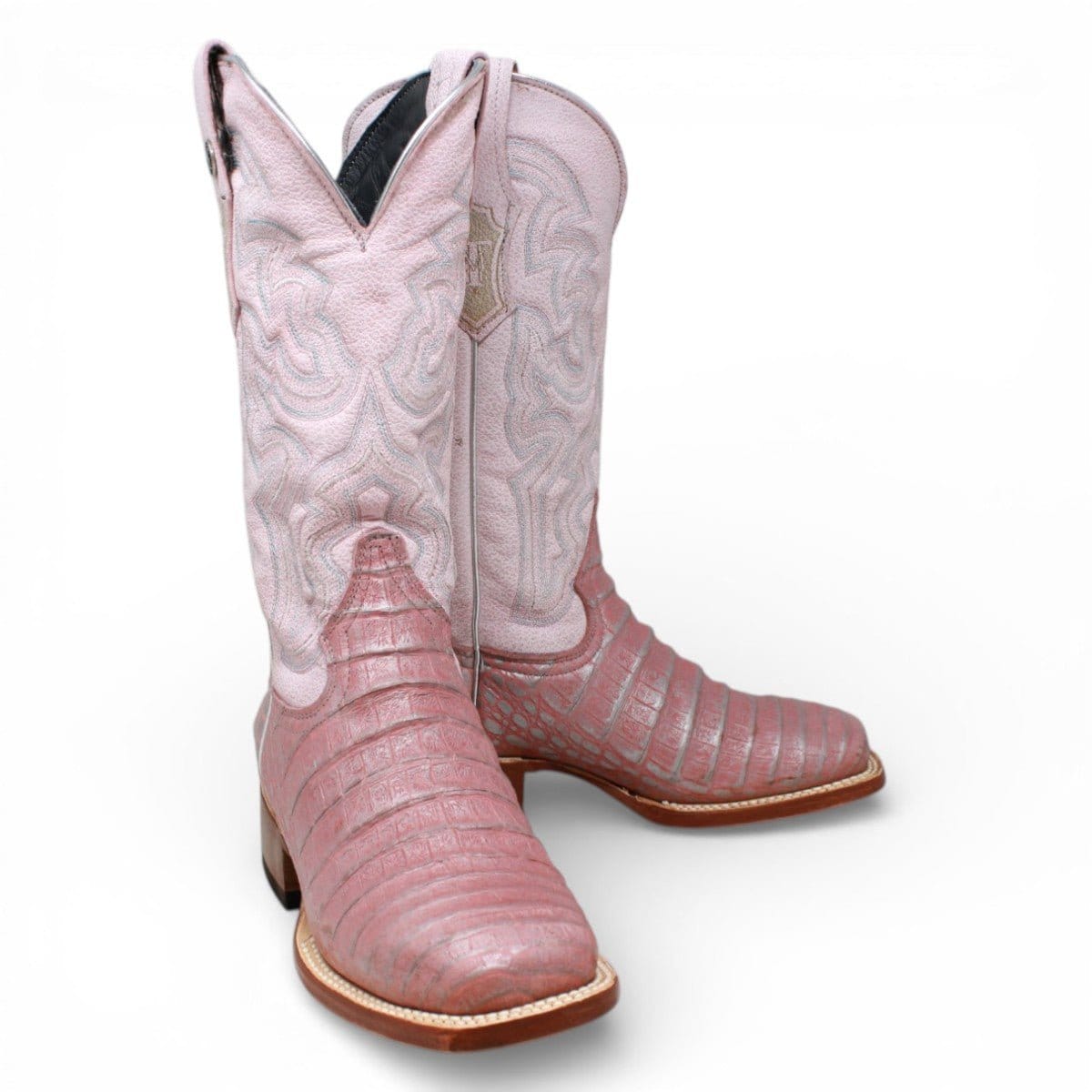 Tanner Mark Boots Boots Women's Caiman Belly Print Square Toe Tall Boots in Light Pink - Tanner Mark Boots