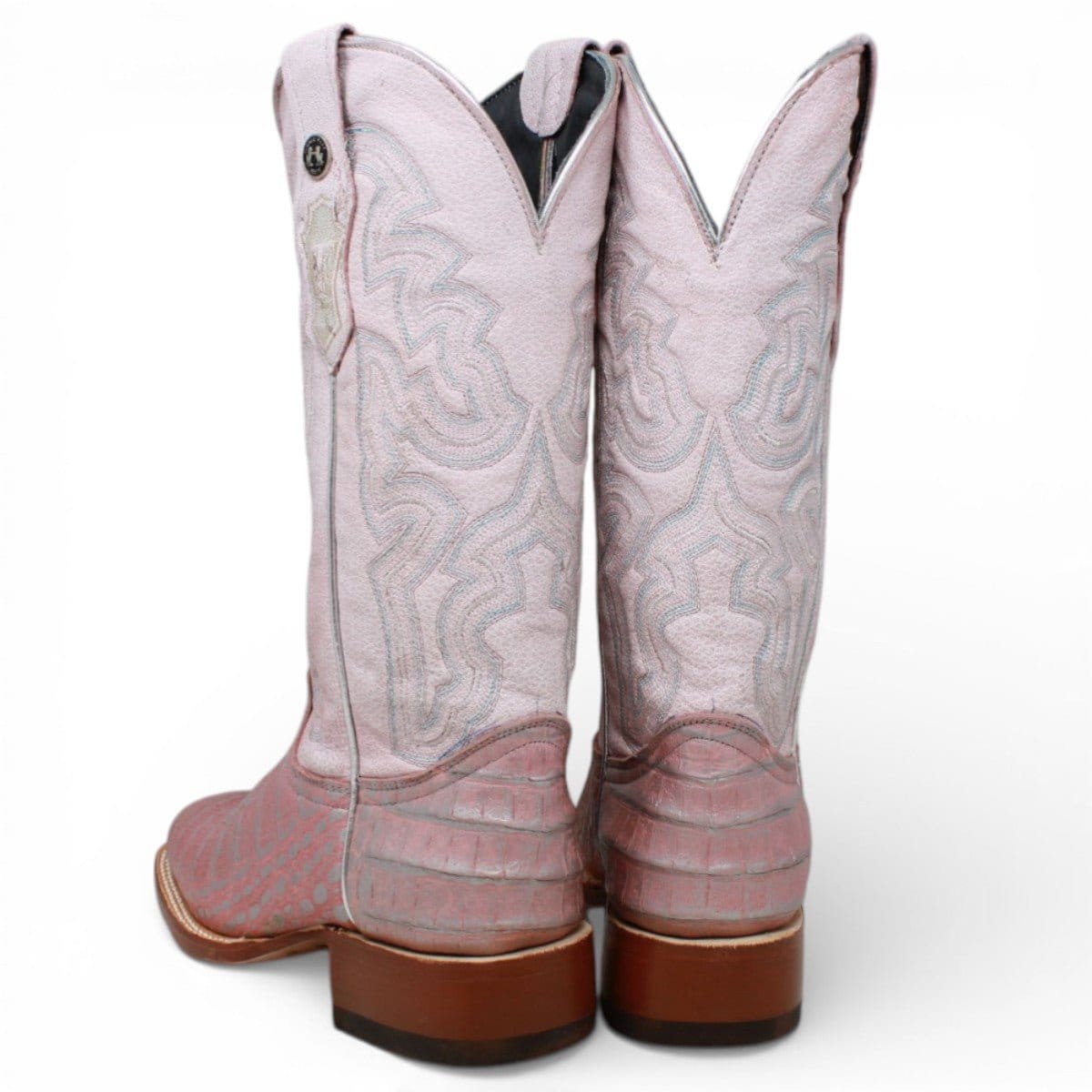 Tanner Mark Boots Boots Women's Caiman Belly Print Square Toe Tall Boots in Light Pink - Tanner Mark Boots