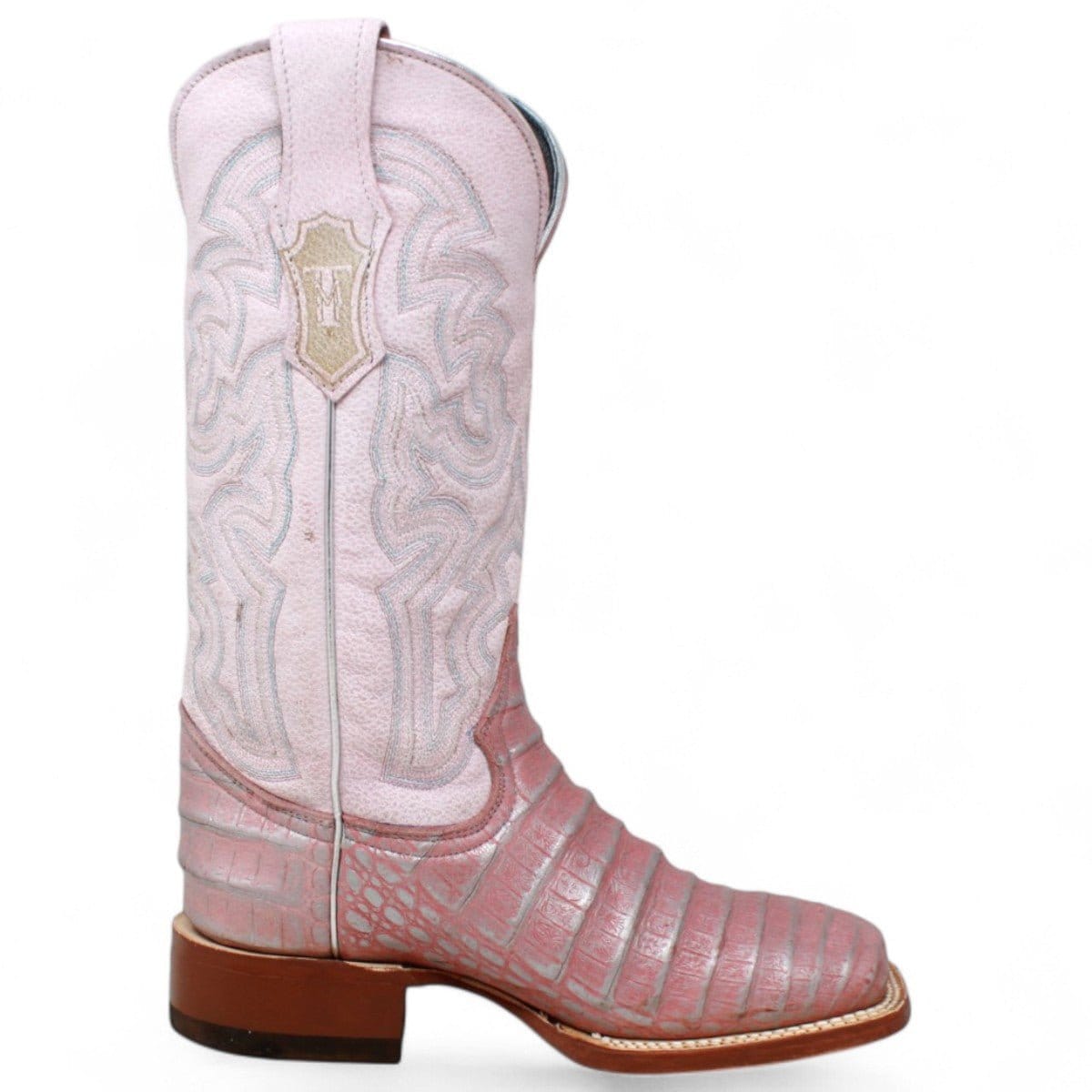 Tanner Mark Boots Boots Women's Caiman Belly Print Square Toe Tall Boots in Light Pink - Tanner Mark Boots