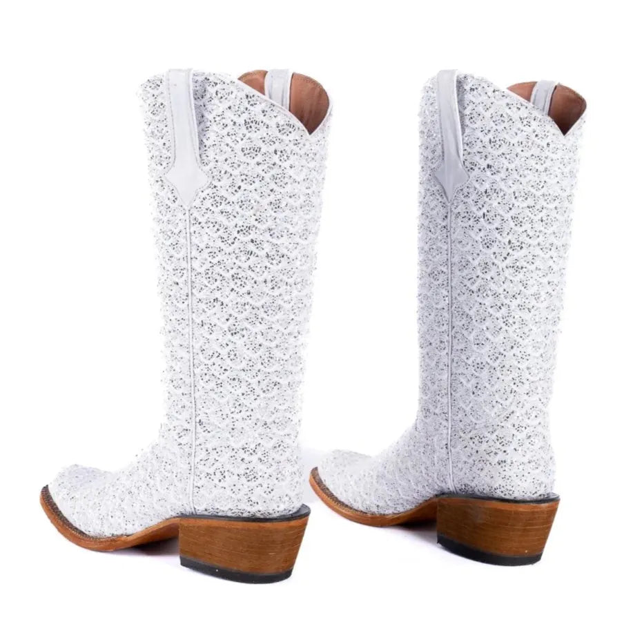 Tanner Mark Boots Boots Women's Dragon Leather Square Toe Boots in White & Silver - Tanner Mark Boots
