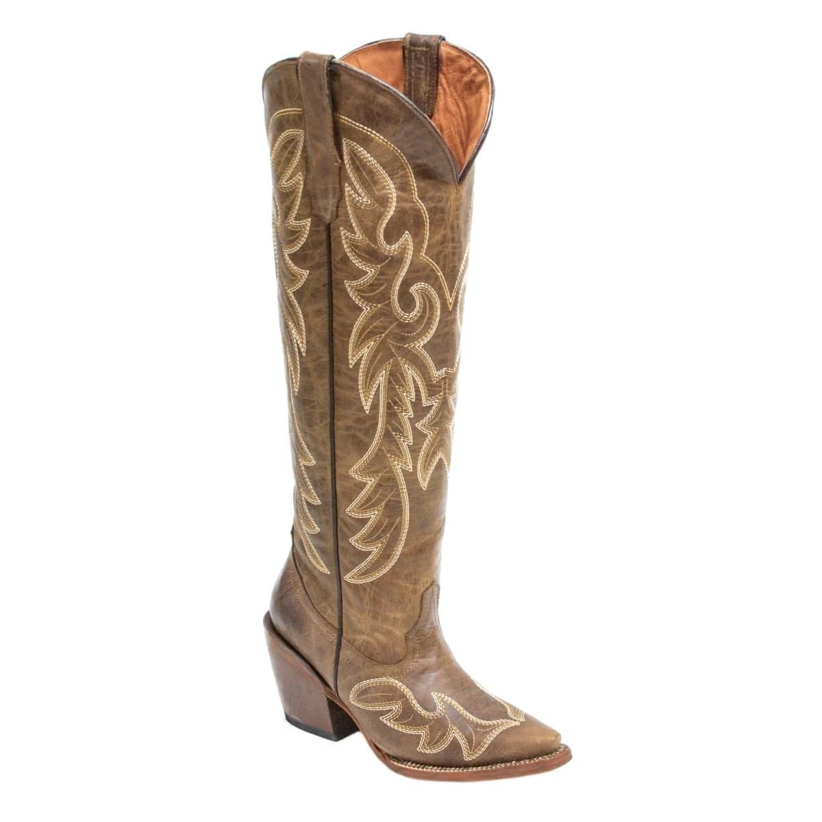 Tanner Mark Boots Boots Women's Fashion Heel Snip Toe Knee High Boots in Cognac - Tanner Mark Boots