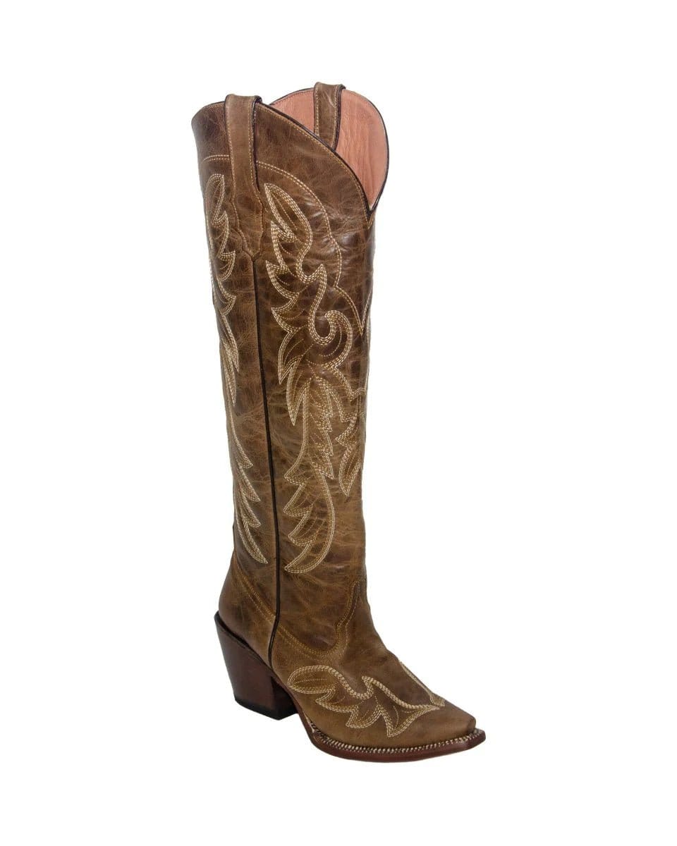 Tanner Mark Boots Boots Women's Fashion Heel Snip Toe Knee High Boots in Cognac - Tanner Mark Boots