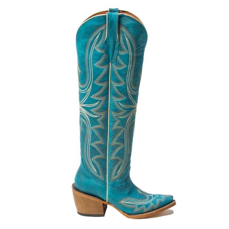 Tanner Mark Boots Boots Women's Fashion Heel Snip Toe Knee High Boots in Turquoise - Tanner Mark Boots