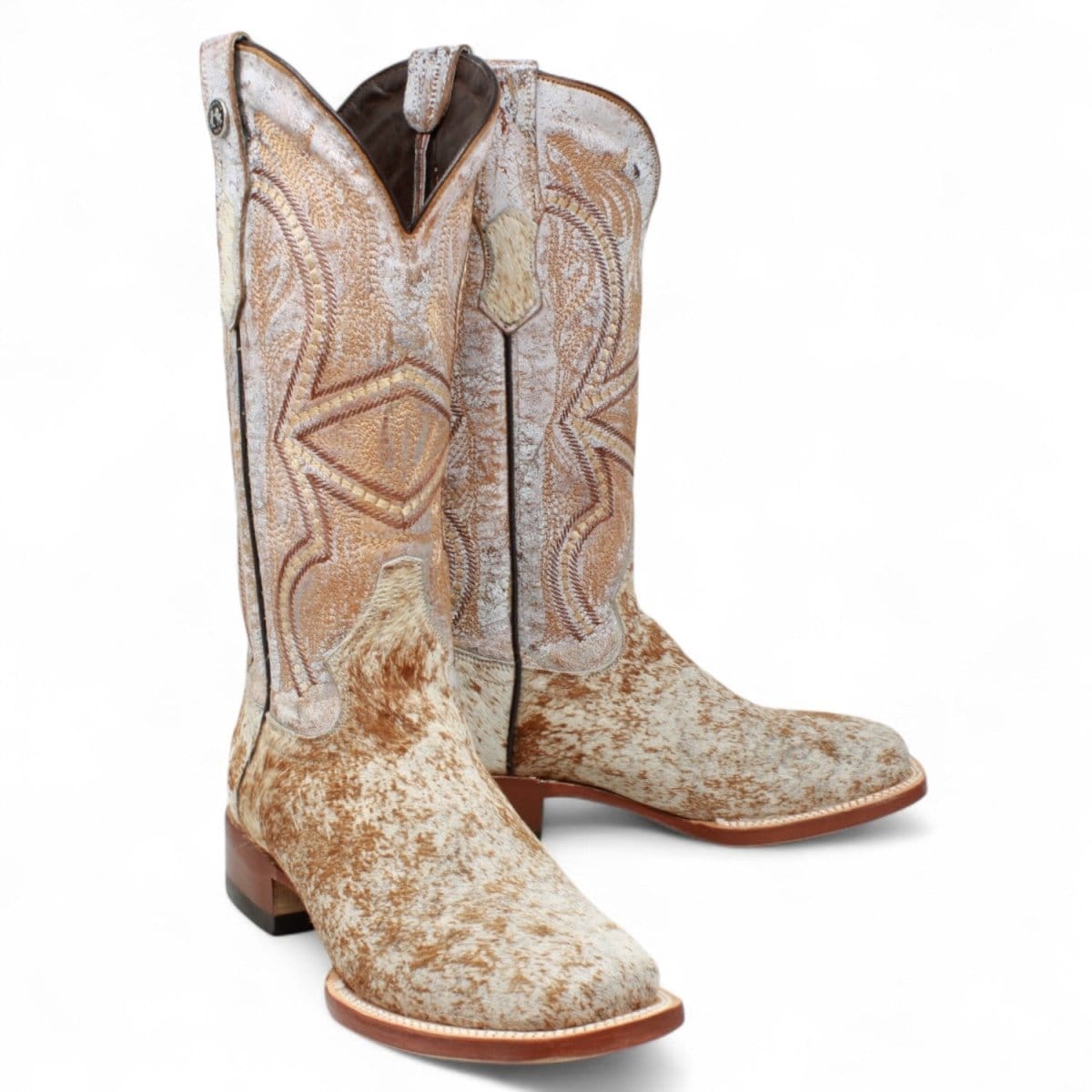 Tanner Mark Boots Boots Women's Full Hair On Cowhide Square Toe Boots in Honey & White - Tanner Mark Boots